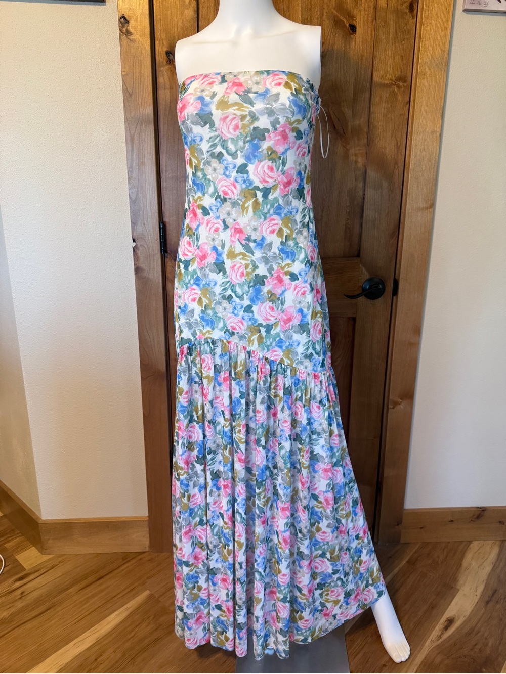 Promesa Strapless Floral Maxi Dress in Pink & Blue